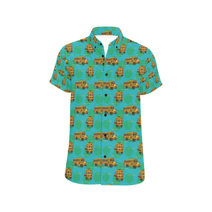 School Bus Print Design LKS308 Men Short Sleeve Button Up Shirt