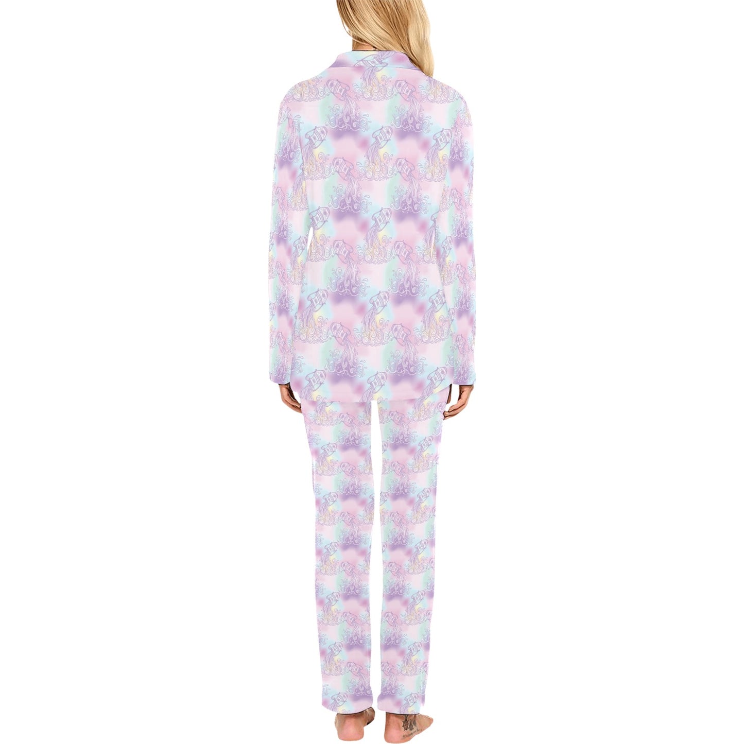 Aquarius Zodiac Pattern Print Design 01 Women's Long Pajama Set