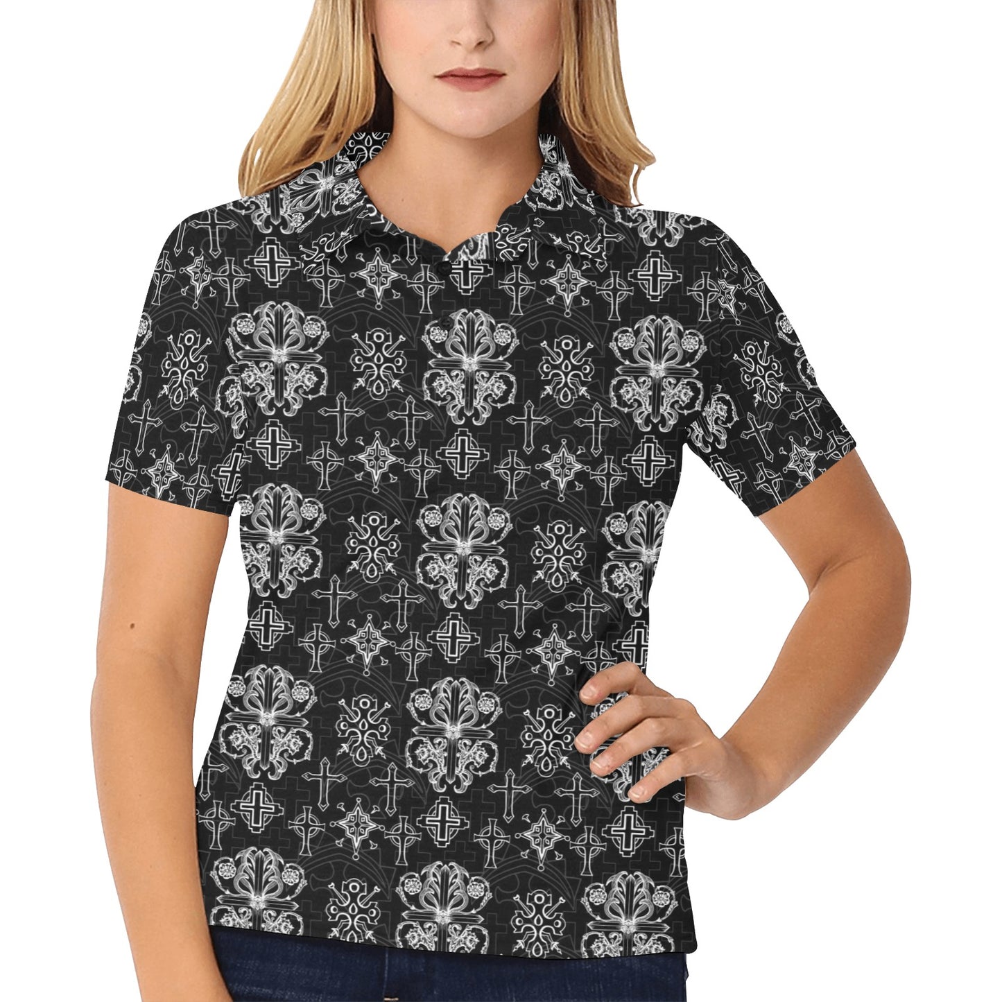 Cross Pattern Print Design 04 Women's Polo Shirt