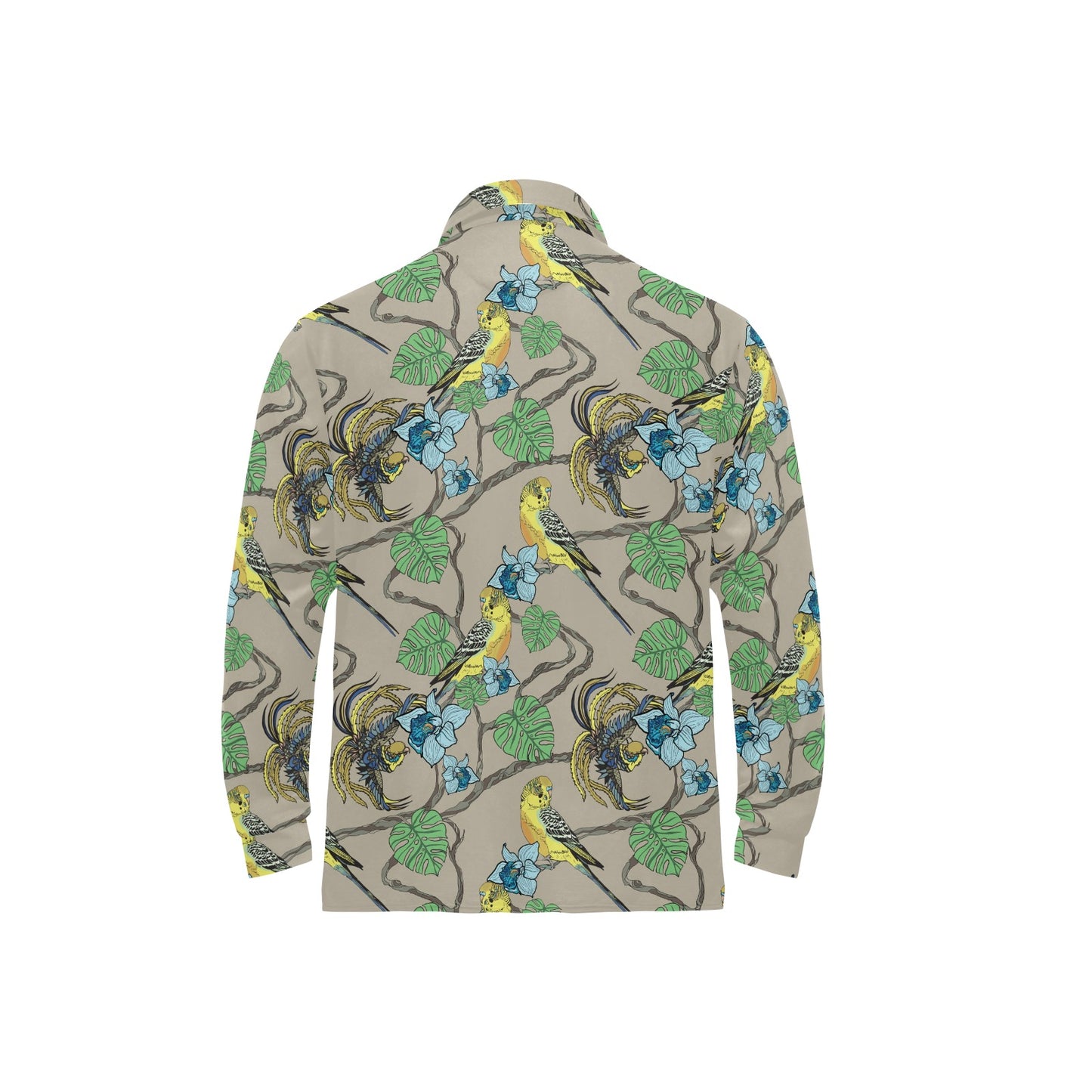 Parakeet Pattern Print Design A02 Long Sleeve Polo Shirt For Men's