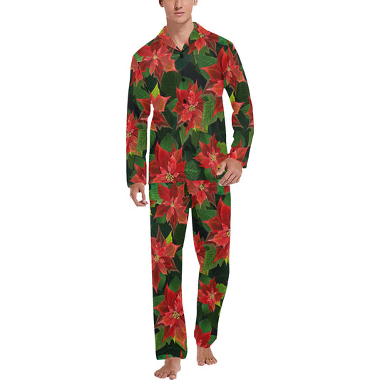 Poinsettia Pattern Print Design POT04 Men's Long Pajama Set
