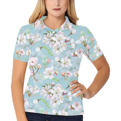 Apple blossom Pattern Print Design AB06 Women's Polo Shirt
