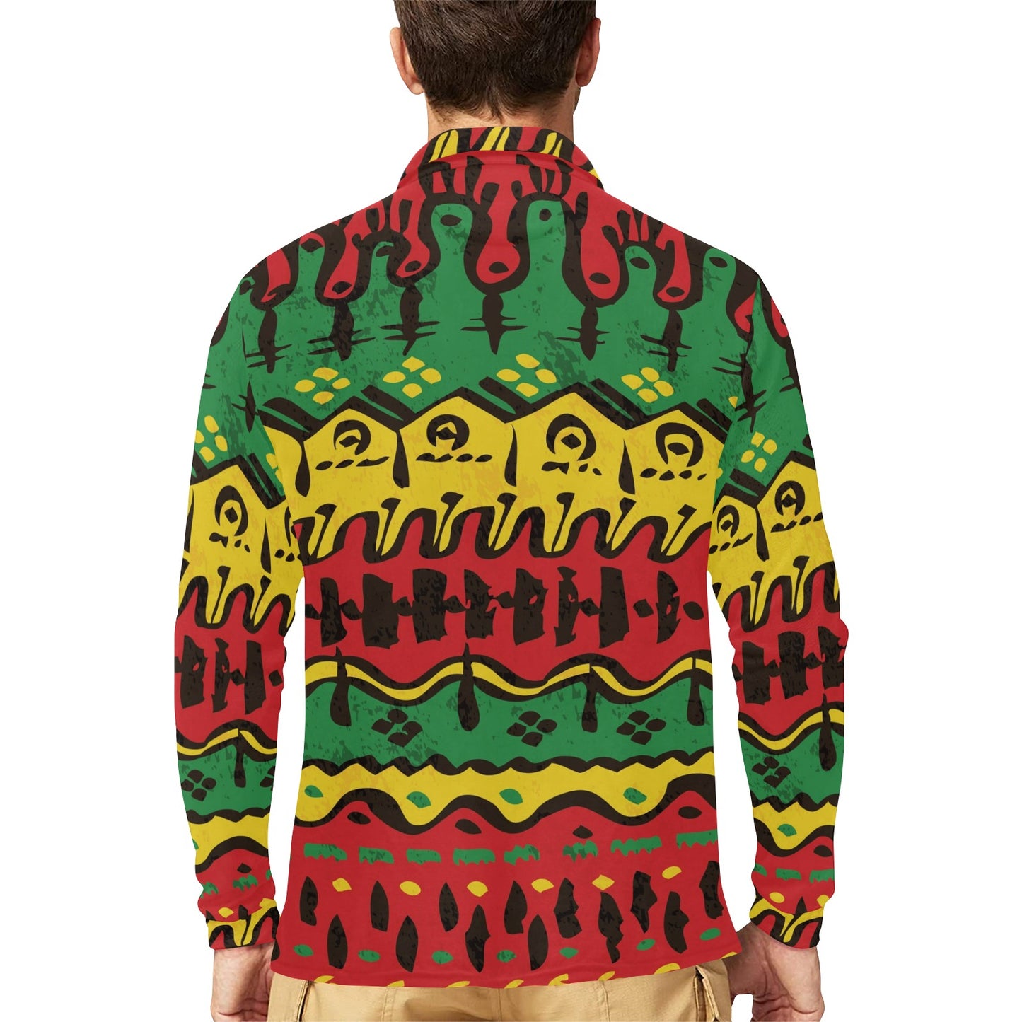 Rasta Pattern Print Design A01 Long Sleeve Polo Shirt For Men's