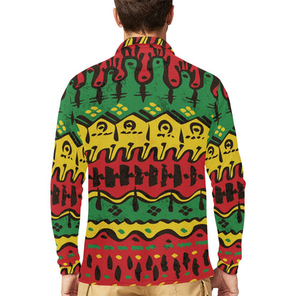 Rasta Pattern Print Design A01 Long Sleeve Polo Shirt For Men's