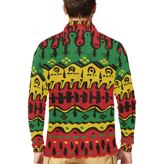 Rasta Pattern Print Design A01 Long Sleeve Polo Shirt For Men's