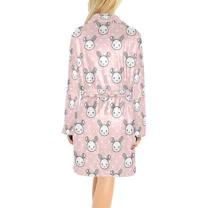Rabbit Pattern Print Design RB02 Women's Fleece Robe