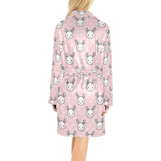 Rabbit Pattern Print Design RB02 Women's Fleece Robe
