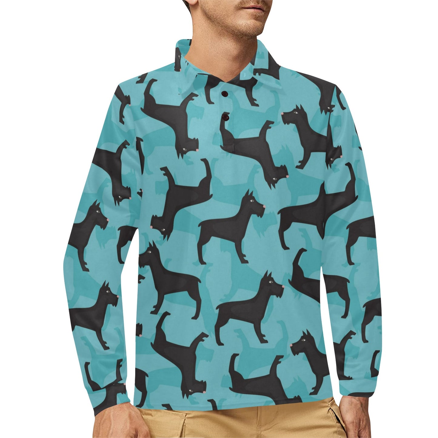 Schnauzers Pattern Print Design A01 Long Sleeve Polo Shirt For Men's