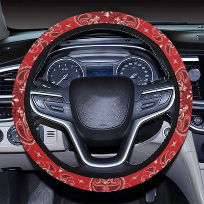 Bandana Red Pattern Print Design LKS3010 Steering Wheel Cover with Elastic Edge