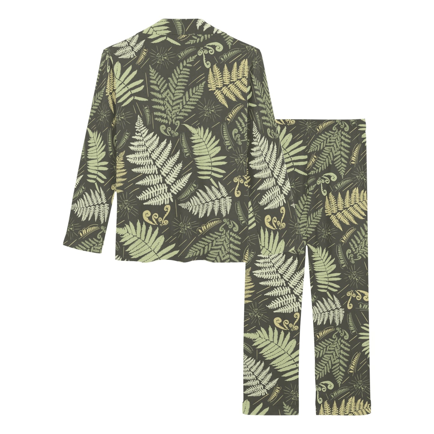 Fern Leave Green Print Pattern Women's Long Pajama Set