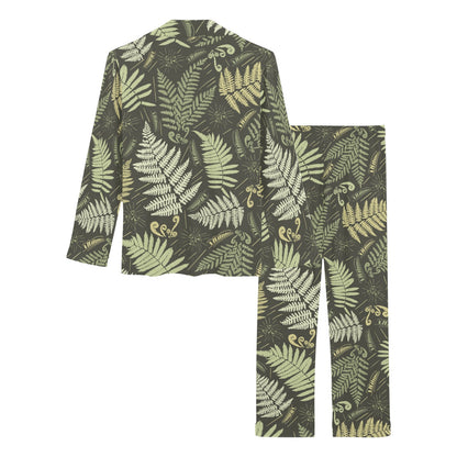 Fern Leave Green Print Pattern Women's Long Pajama Set