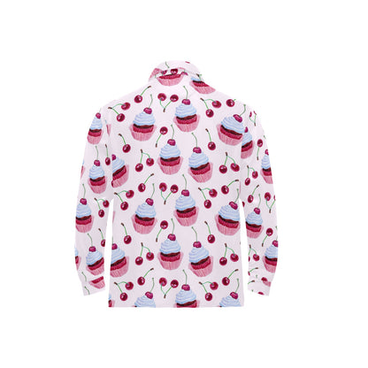 Cherry Cupcake Pink Pattern Long Sleeve Polo Shirt For Men's