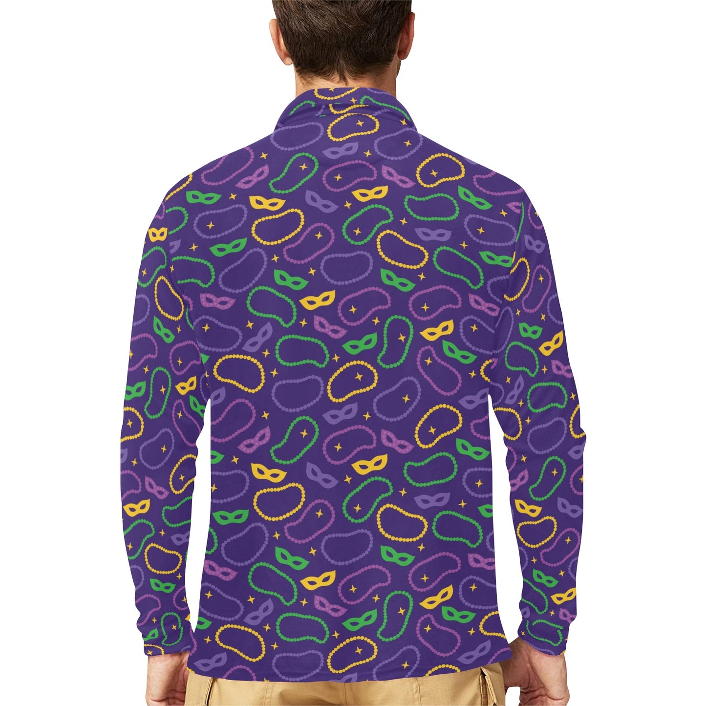 Mardi Gras Pattern Print Design 04 Long Sleeve Polo Shirt For Men's