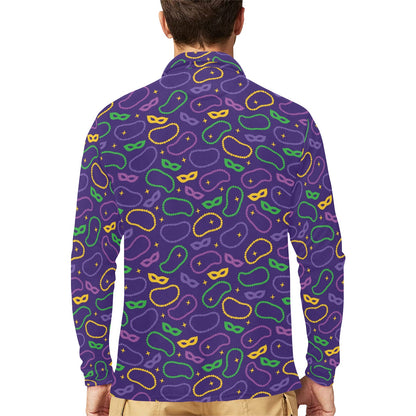 Mardi Gras Pattern Print Design 04 Long Sleeve Polo Shirt For Men's