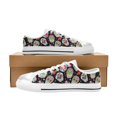 Sugar Skull Print Design LKS302 Women's White Low Top Shoes