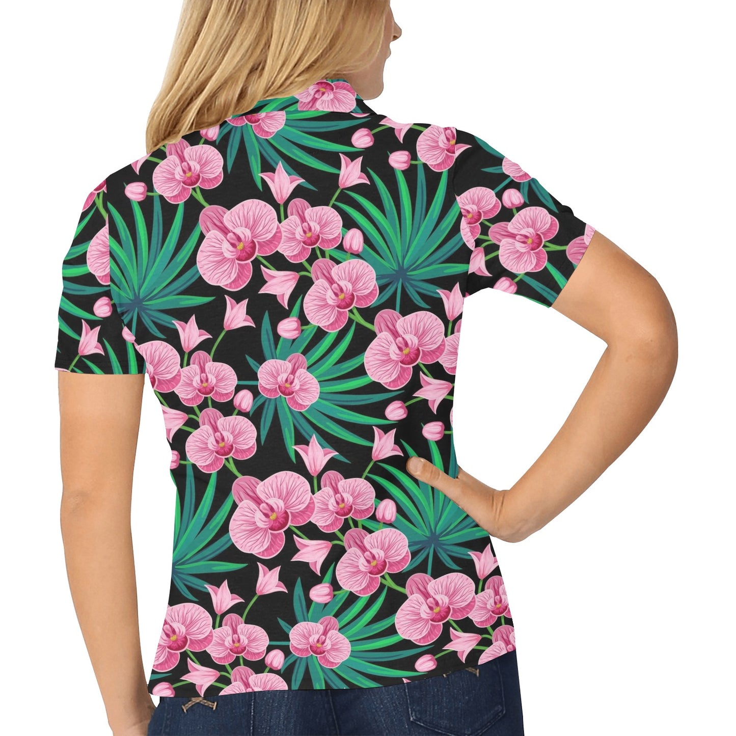 Orchid Pink Pattern Print Design OR06 Women's Polo Shirt