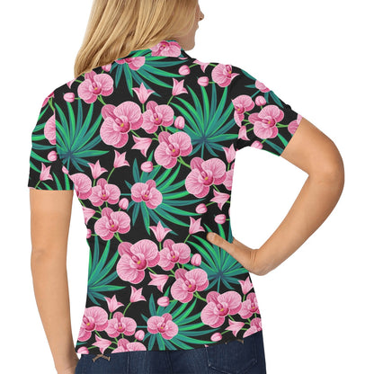 Orchid Pink Pattern Print Design OR06 Women's Polo Shirt