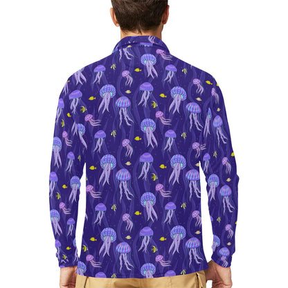 Jellyfish Style Print Long Sleeve Polo Shirt For Men's