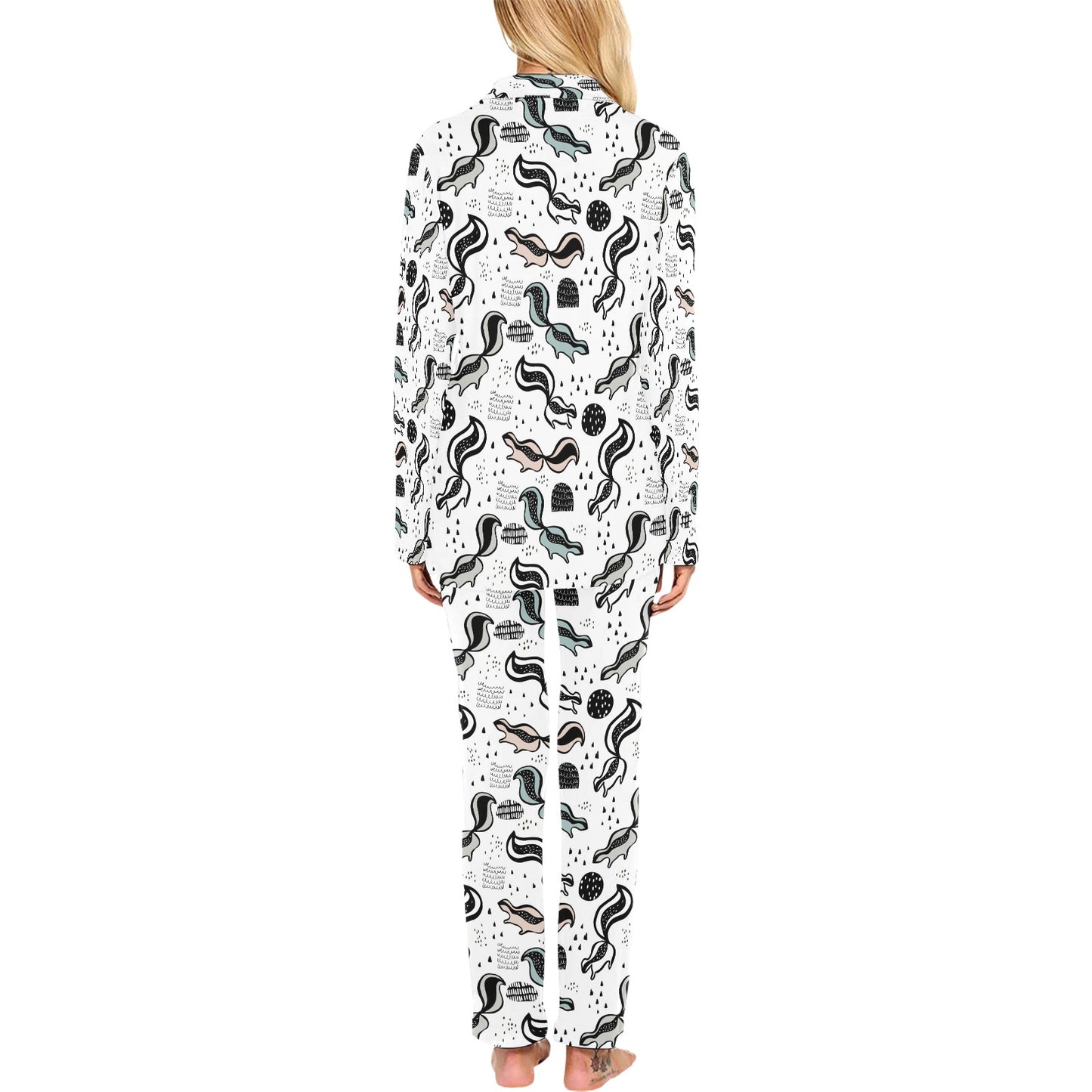 Skunk Print Design LKS303 Women's Long Pajama Set