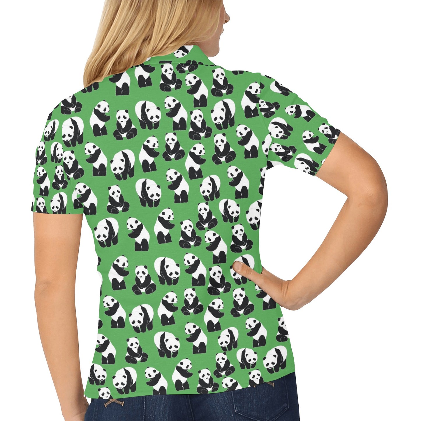 Panda Bear Pattern Themed Print Women's Polo Shirt