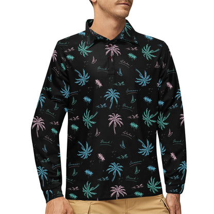 Aloha Hawaii Pattern Print Design 03 Long Sleeve Polo Shirt For Men's