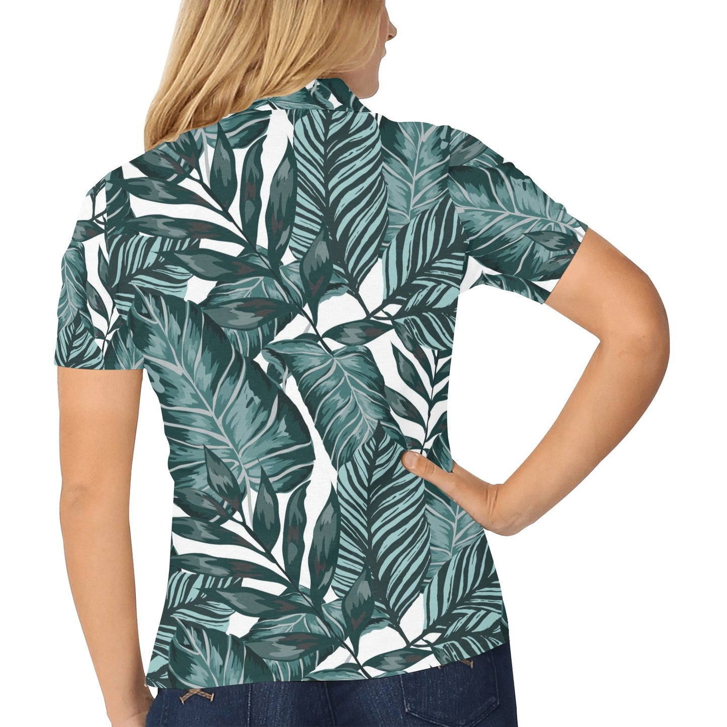Tropical Palm Leaves Pattern Women's Polo Shirt
