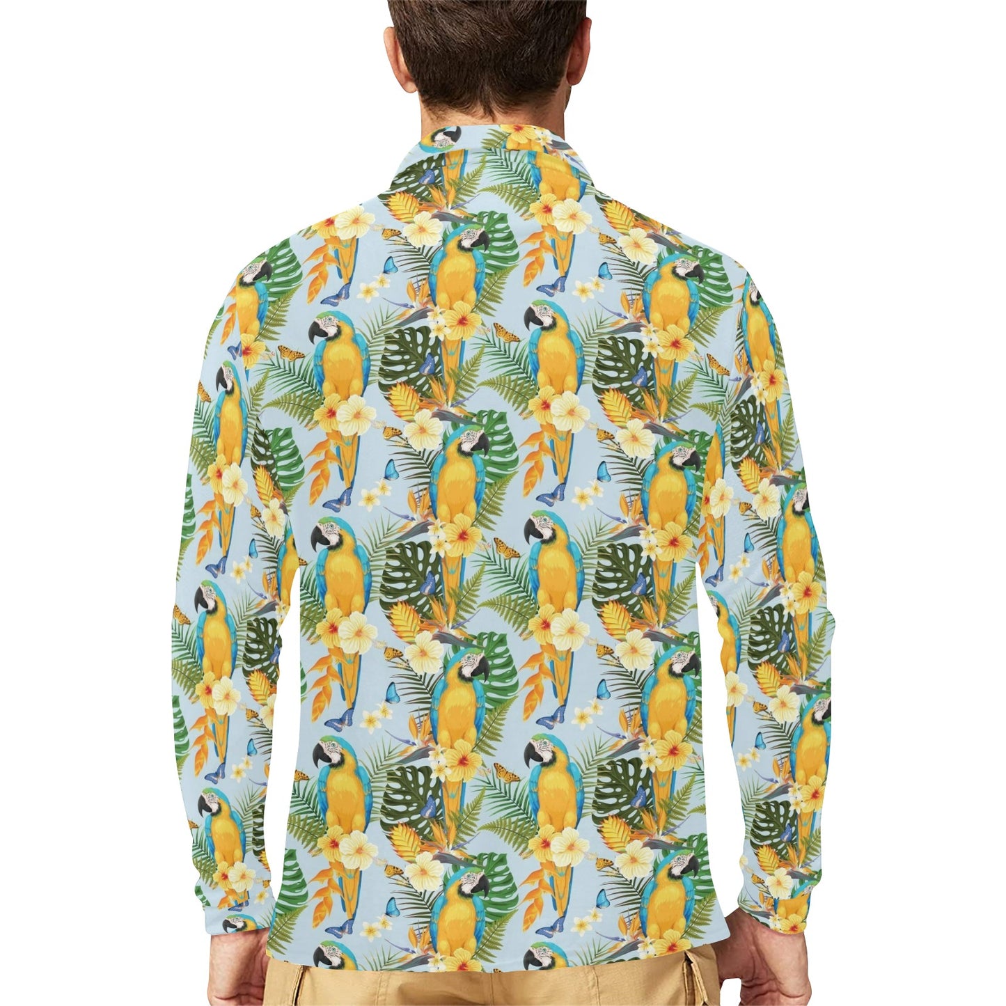 Parrot Pattern Print Design A04 Long Sleeve Polo Shirt For Men's