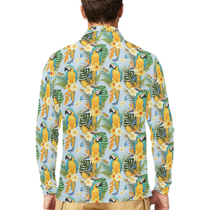 Parrot Pattern Print Design A04 Long Sleeve Polo Shirt For Men's