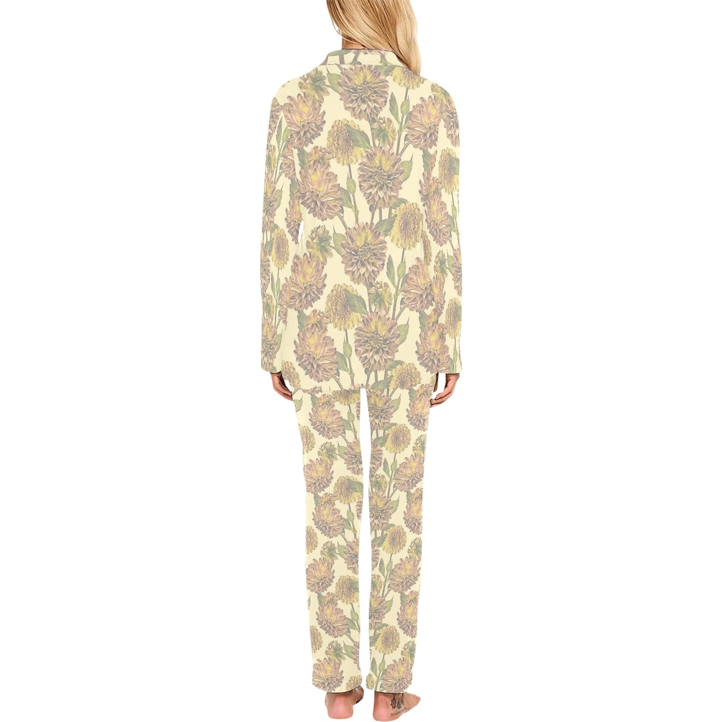 Dahlia Pattern Print Design DH09 Women's Long Pajama Set
