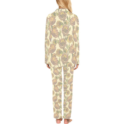 Dahlia Pattern Print Design DH09 Women's Long Pajama Set