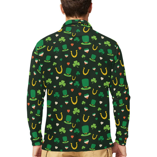 Shamrock Print Design LKS308 Long Sleeve Polo Shirt For Men's