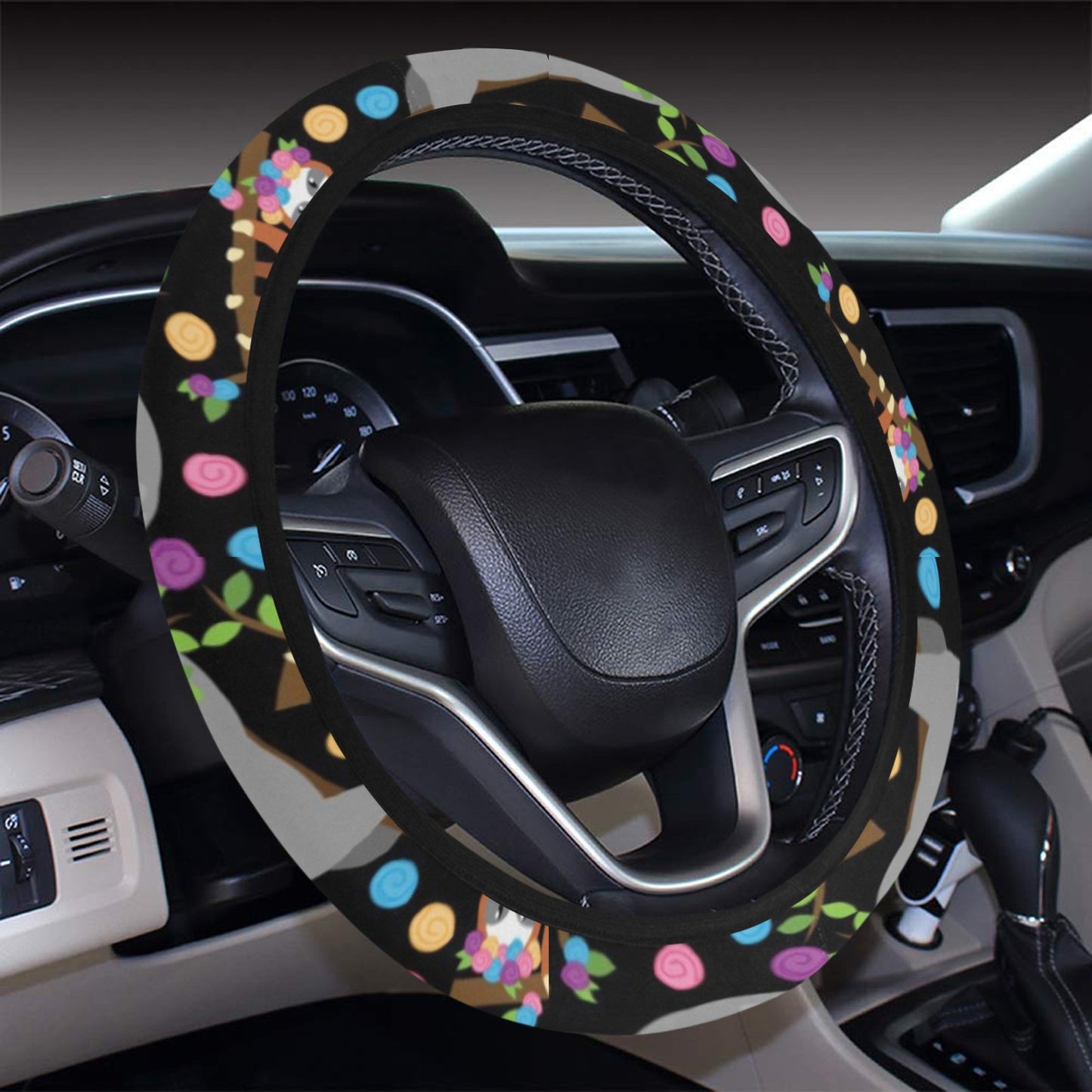 Sloth Print Design LKS306 Steering Wheel Cover with Elastic Edge