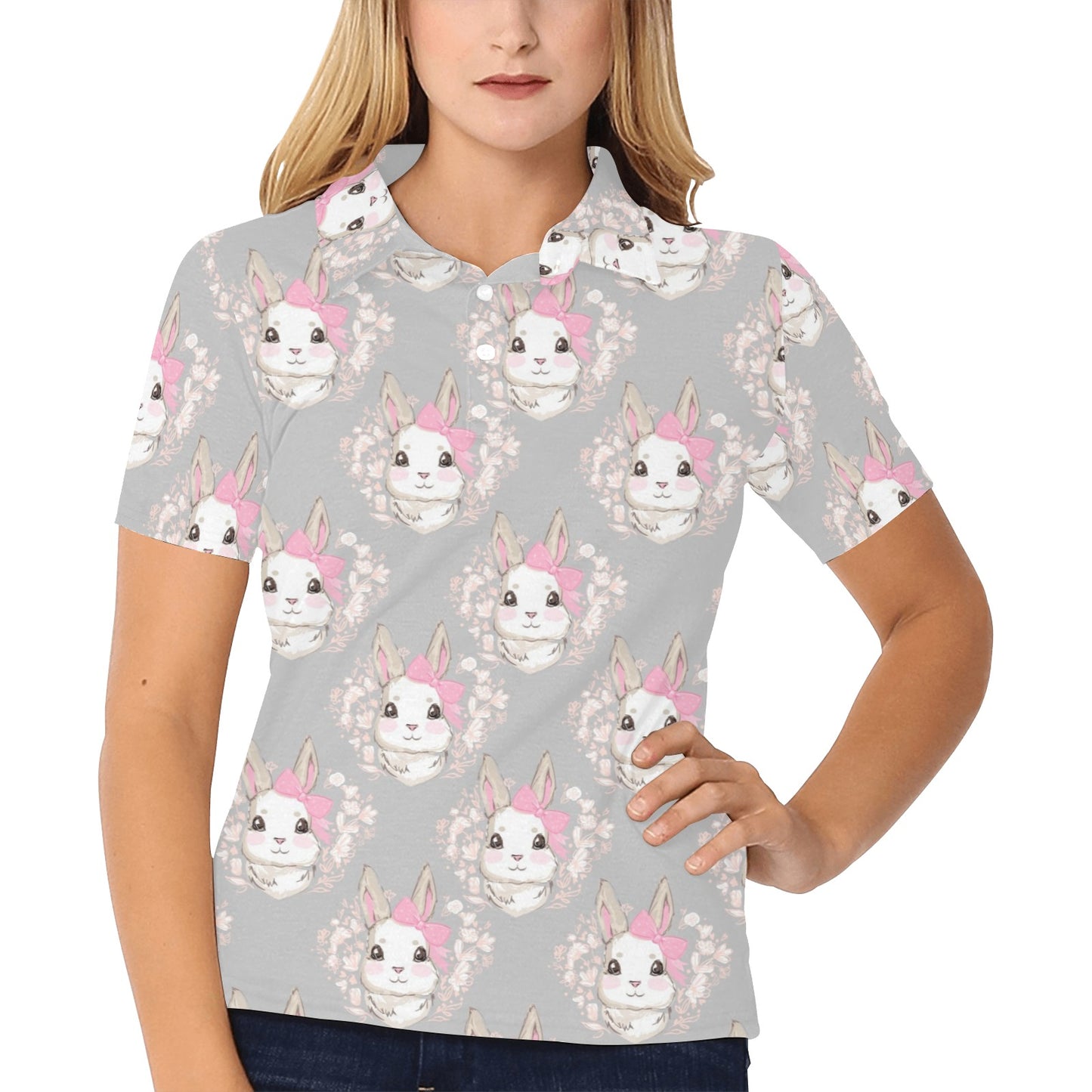 Rabbit Pattern Print Design RB07 Women's Polo Shirt