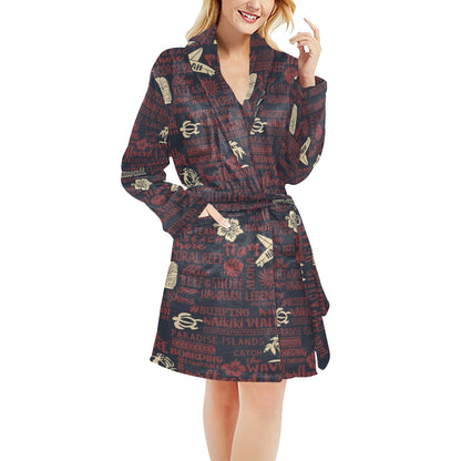 Hawaiian Themed Pattern Print Design H017 Women's Fleece Robe