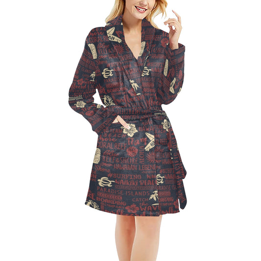 Hawaiian Themed Pattern Print Design H017 Women's Fleece Robe