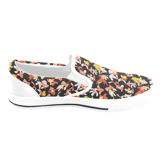 Goldfish Print Design LKS401 White Slip Ons Canvas Women's Shoes