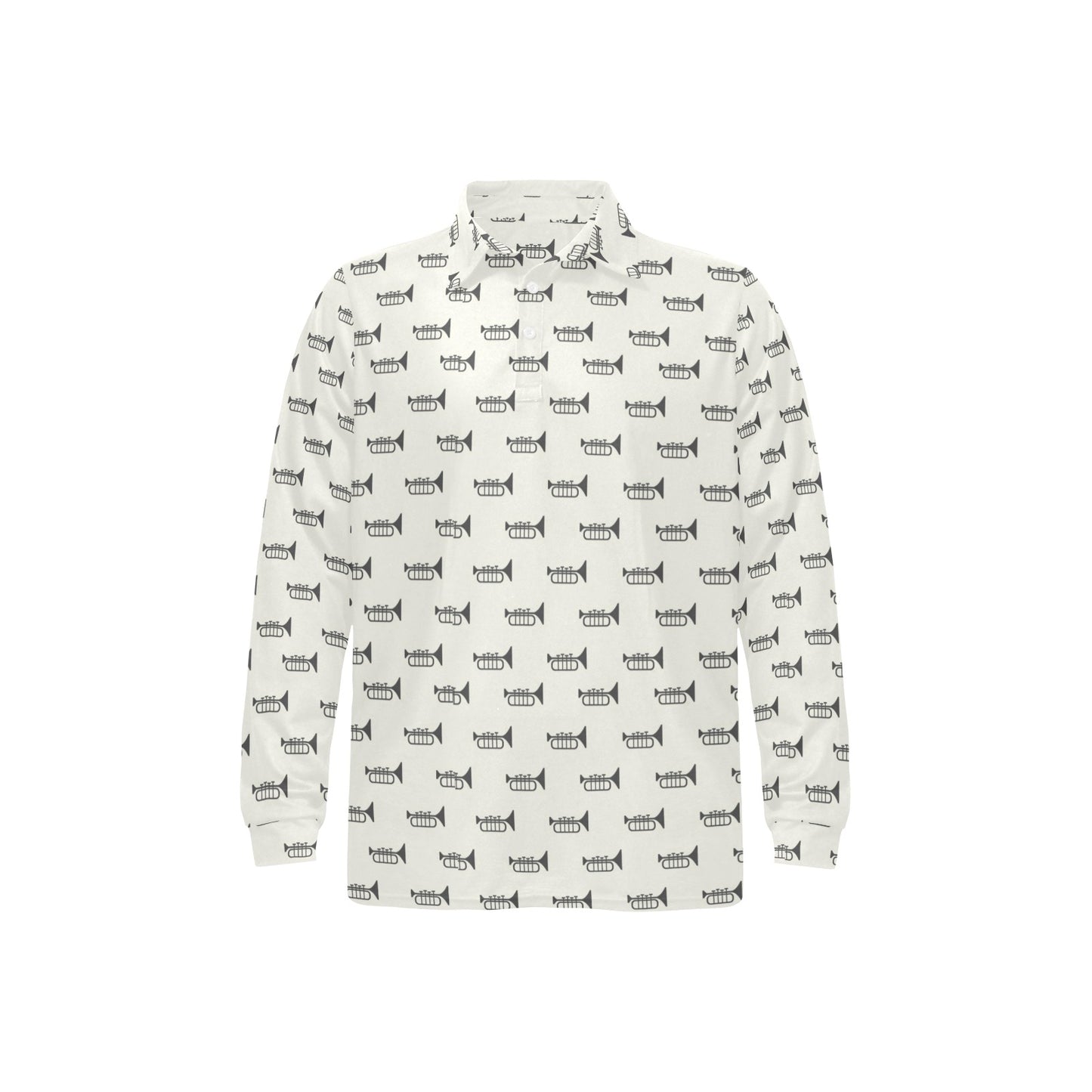Trumpet Pattern Themed Print Long Sleeve Polo Shirt For Men's