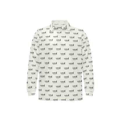 Trumpet Pattern Themed Print Long Sleeve Polo Shirt For Men's