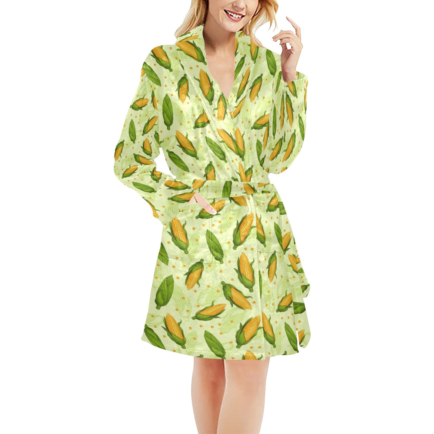 Agricultural Fresh Corn cob Print Pattern Women's Fleece Robe