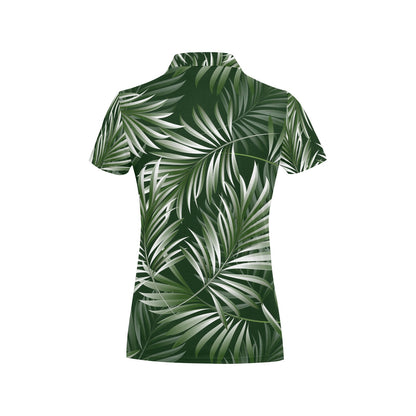White Green Tropical Palm Leaves Women's Polo Shirt