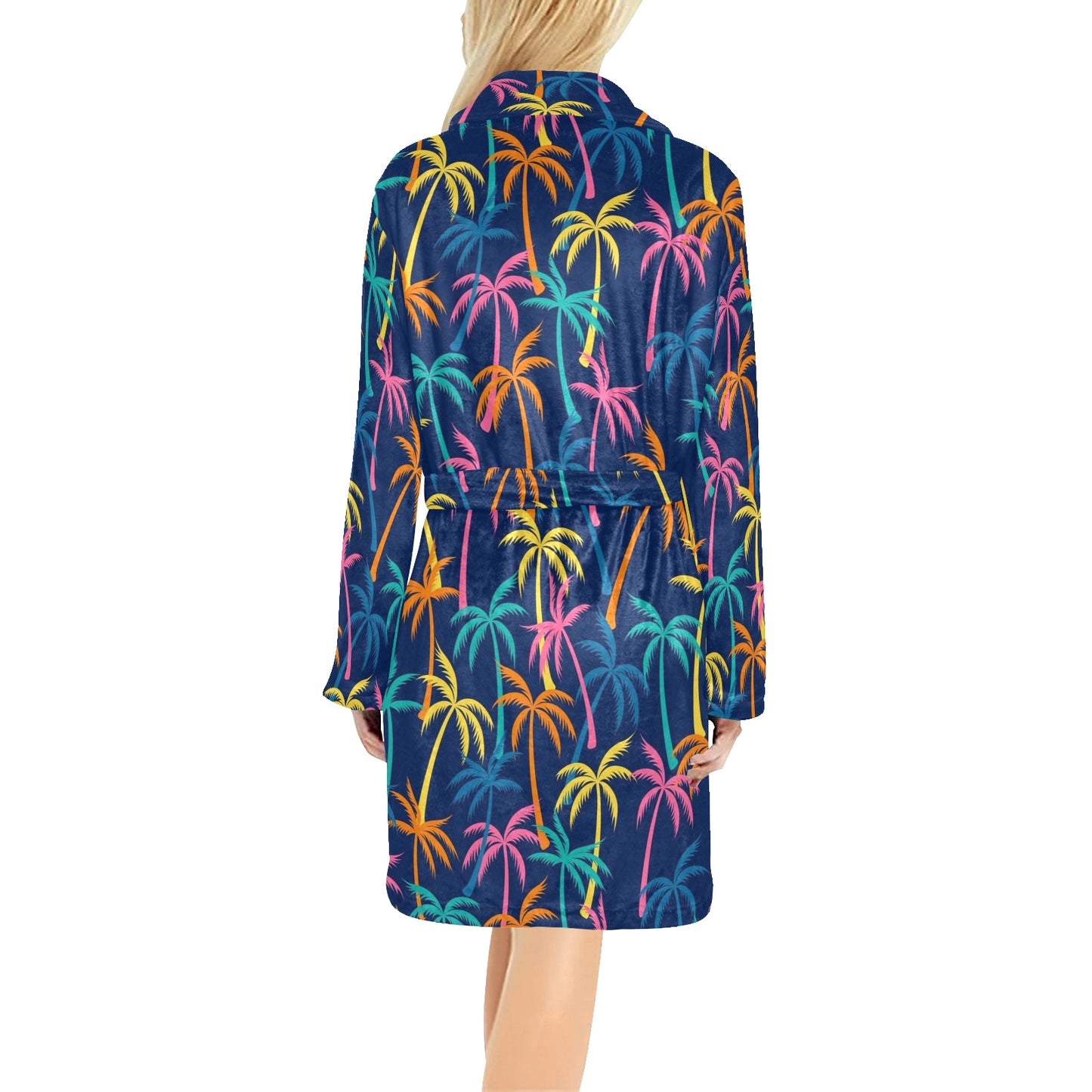 Palm Tree Pattern Print Design PT013 Women's Fleece Robe