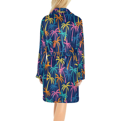Palm Tree Pattern Print Design PT013 Women's Fleece Robe