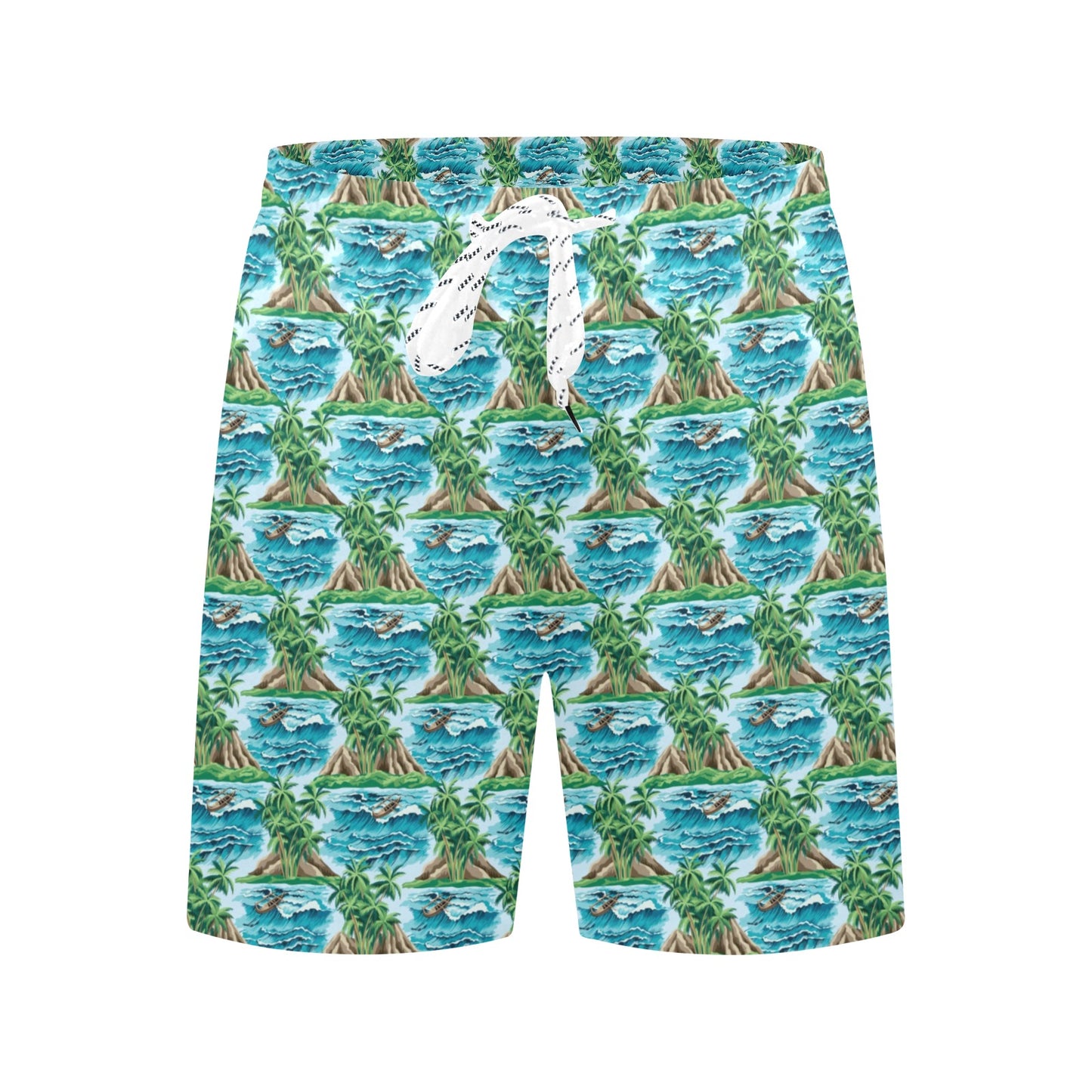 Palm Tree Hawaiian Themed Design Print Men's Swim Trunks Beach Shorts