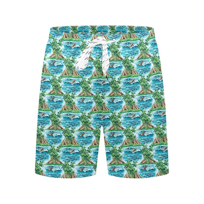 Palm Tree Hawaiian Themed Design Print Men's Swim Trunks Beach Shorts