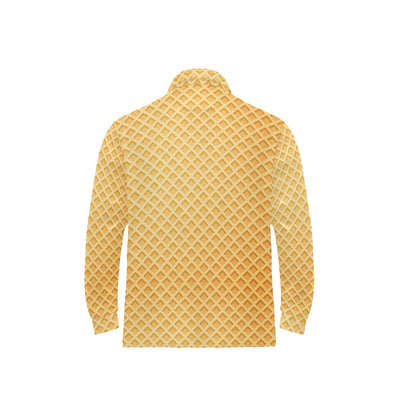 Waffle Texture Print Design LKS302 Long Sleeve Polo Shirt For Men's