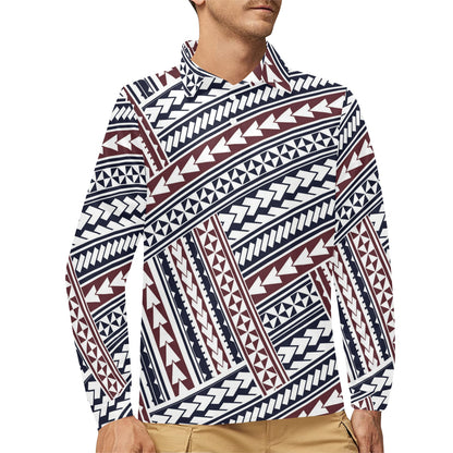 Polynesian Tribal line Long Sleeve Polo Shirt For Men's