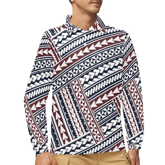 Polynesian Tribal line Long Sleeve Polo Shirt For Men's