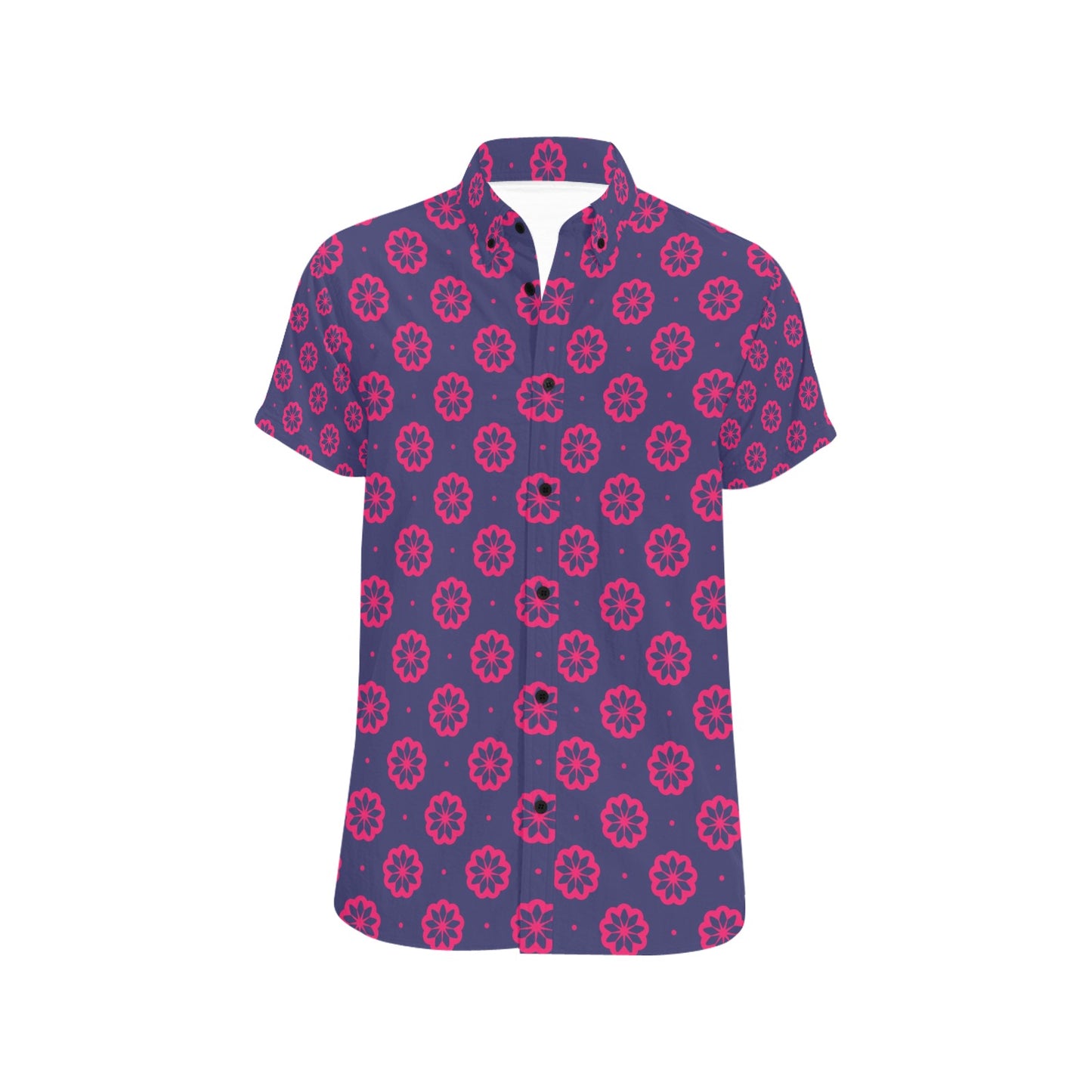 Water Lily Print Design LKS301 Men Short Sleeve Button Up Shirt