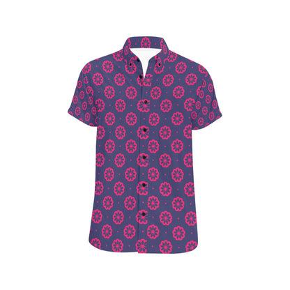 Water Lily Print Design LKS301 Men Short Sleeve Button Up Shirt