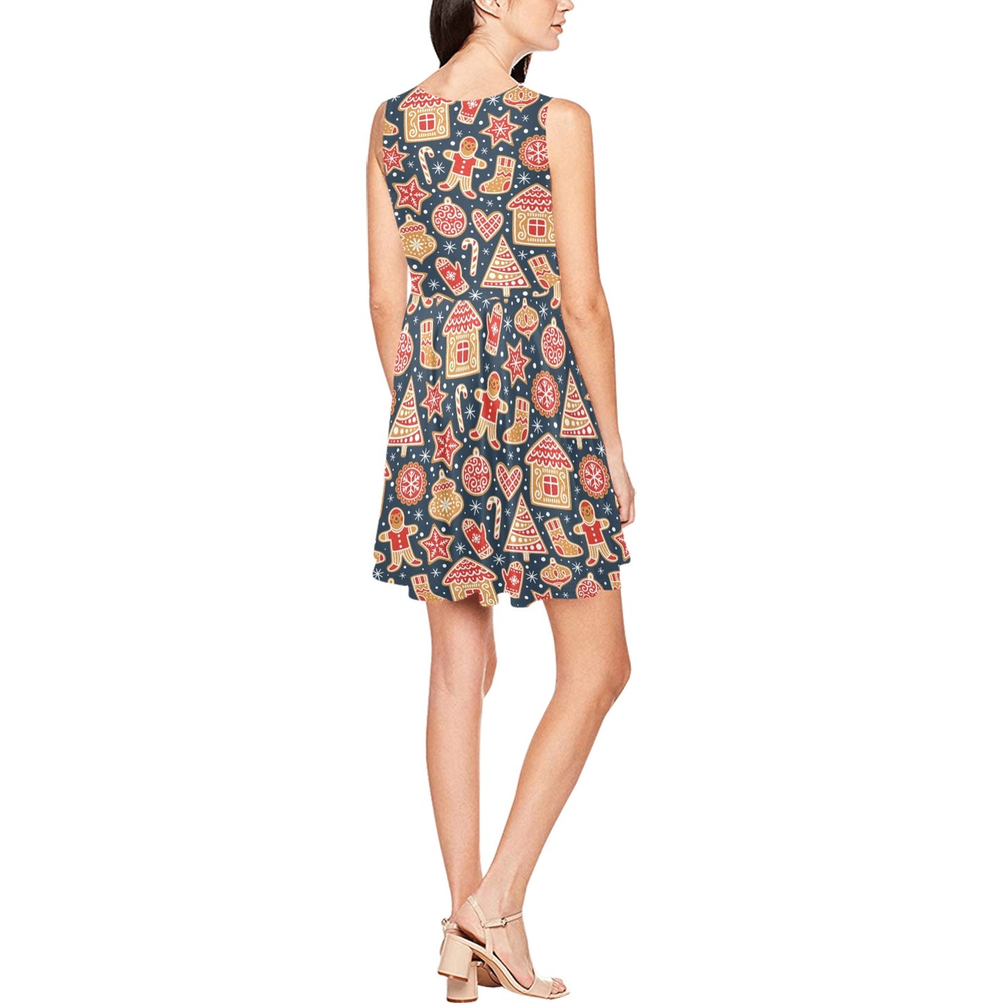 Gingerbread Pattern Print Design 03 Sleeveless Dress